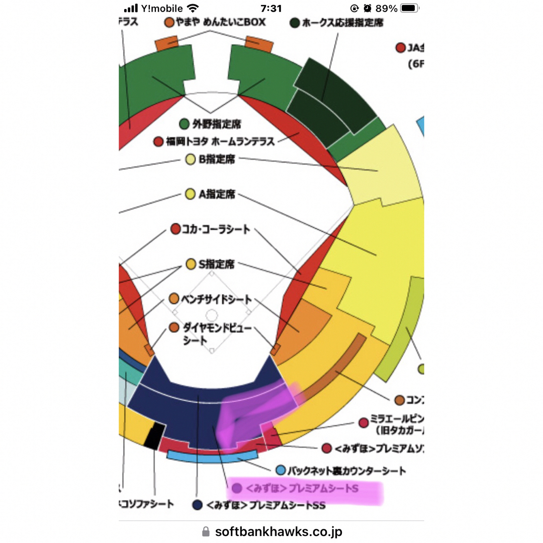 福岡ソフトバンクホークス(フクオカソフトバンクホークス)のmeme様専用　みずほプレミアムシートS  チケット　 チケットのスポーツ(野球)の商品写真