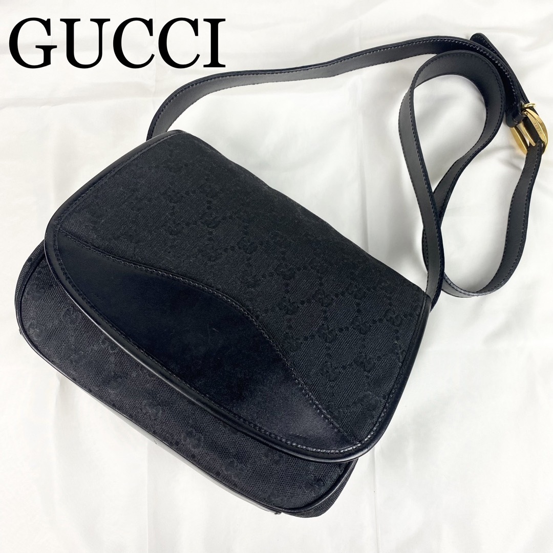 GUCCI グッチ ショルダーバッグ レザー キャンバス GG柄 ゴールド金具-