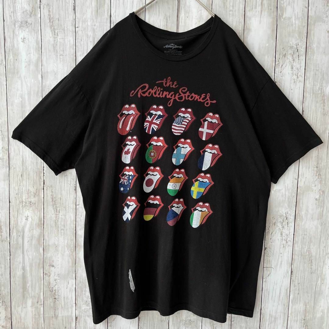 ロックバンドTシャツ古着 ローリングストーンズロゴプリントTシャツ サイズXL黒