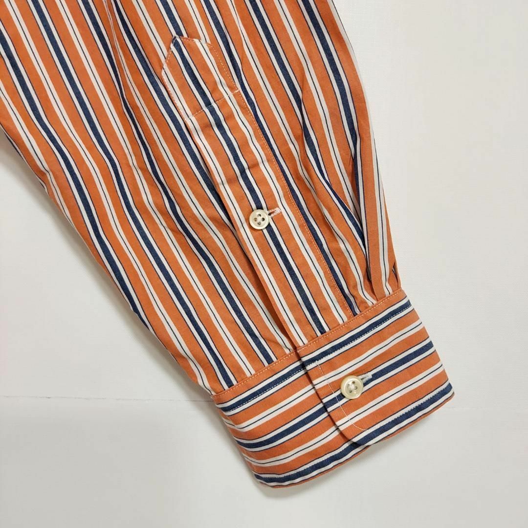 90s ラルフローレン ストライプシャツ XL オレンジ 白 紺 ポニー 刺繍