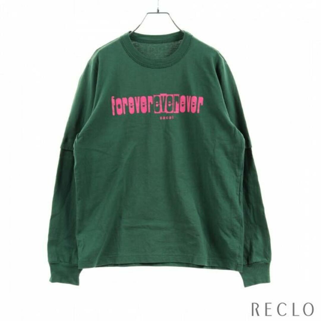42cm身幅forever ever ever ロングスリーブ Tシャツ グリーン ピンク フェイクレイヤード