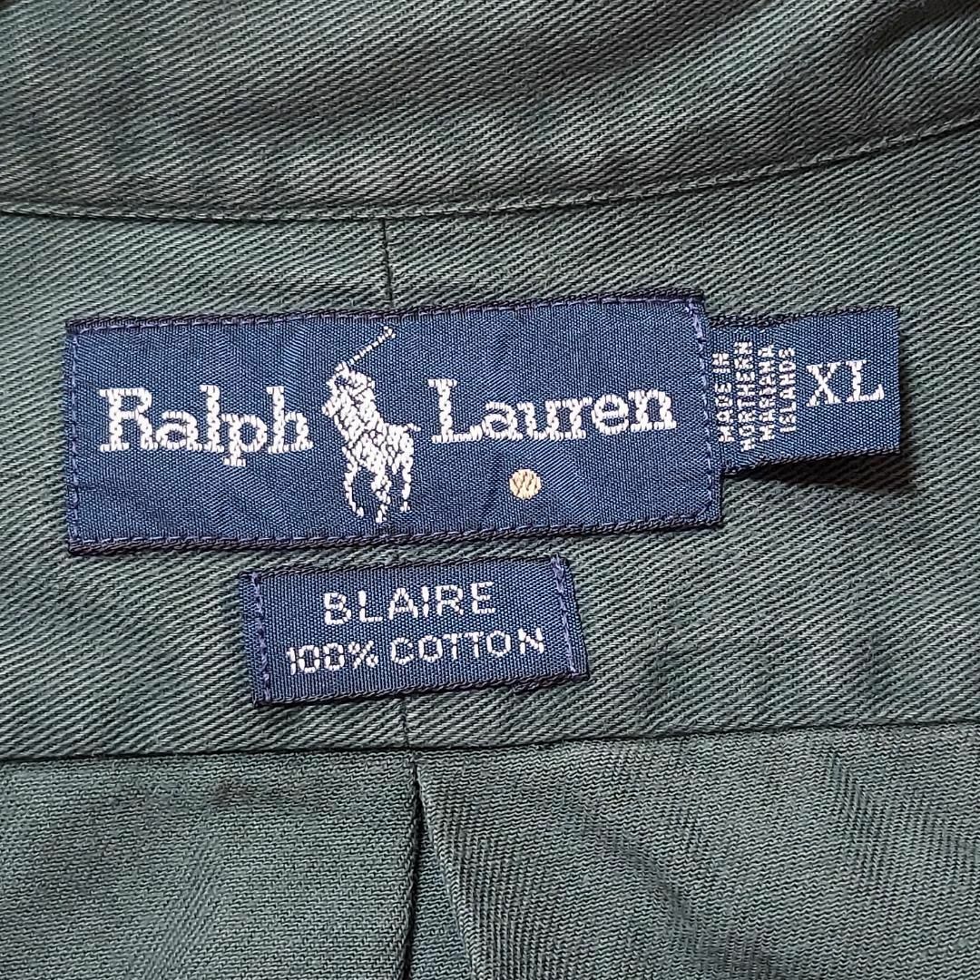 90s ラルフローレン 無地シャツ blaire XL グリーン 緑 赤 ポニー