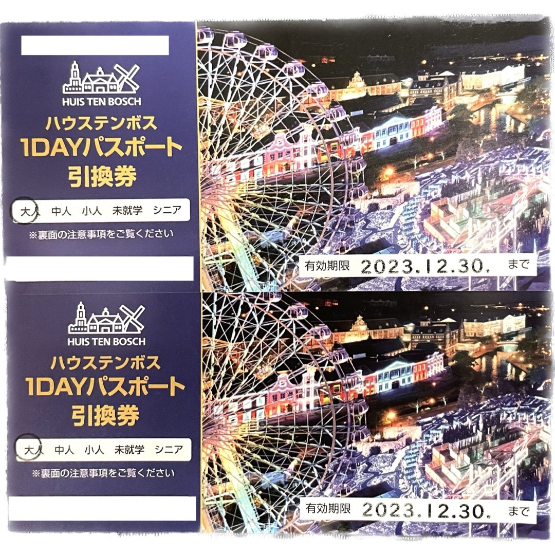オンライン 買い 2枚 ハウステンボス 1DAYパスポート 引換券 遊園地