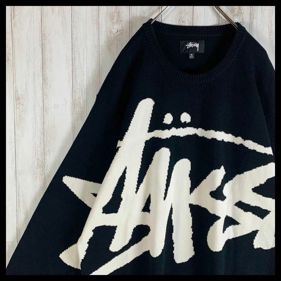 【新作・即完売】STUSSY ステューシー XL 全面ロゴ ジャガード ニット