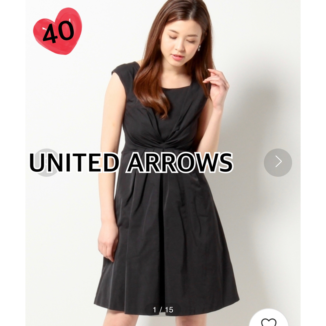 UNITED ARROWS(ユナイテッドアローズ)のUNITED ARROWSユナイテッドアローズ　ギャザーノースリワンピース★紺 レディースのワンピース(ひざ丈ワンピース)の商品写真