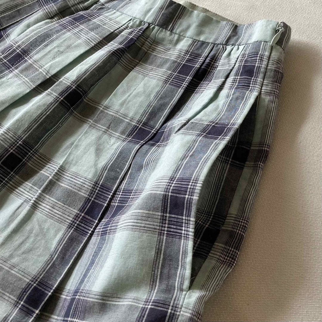 MARGARET HOWELL(マーガレットハウエル)のマーガレットハウエル コットン リネン チェック フレア スカート Ⅱ ミント レディースのスカート(ひざ丈スカート)の商品写真