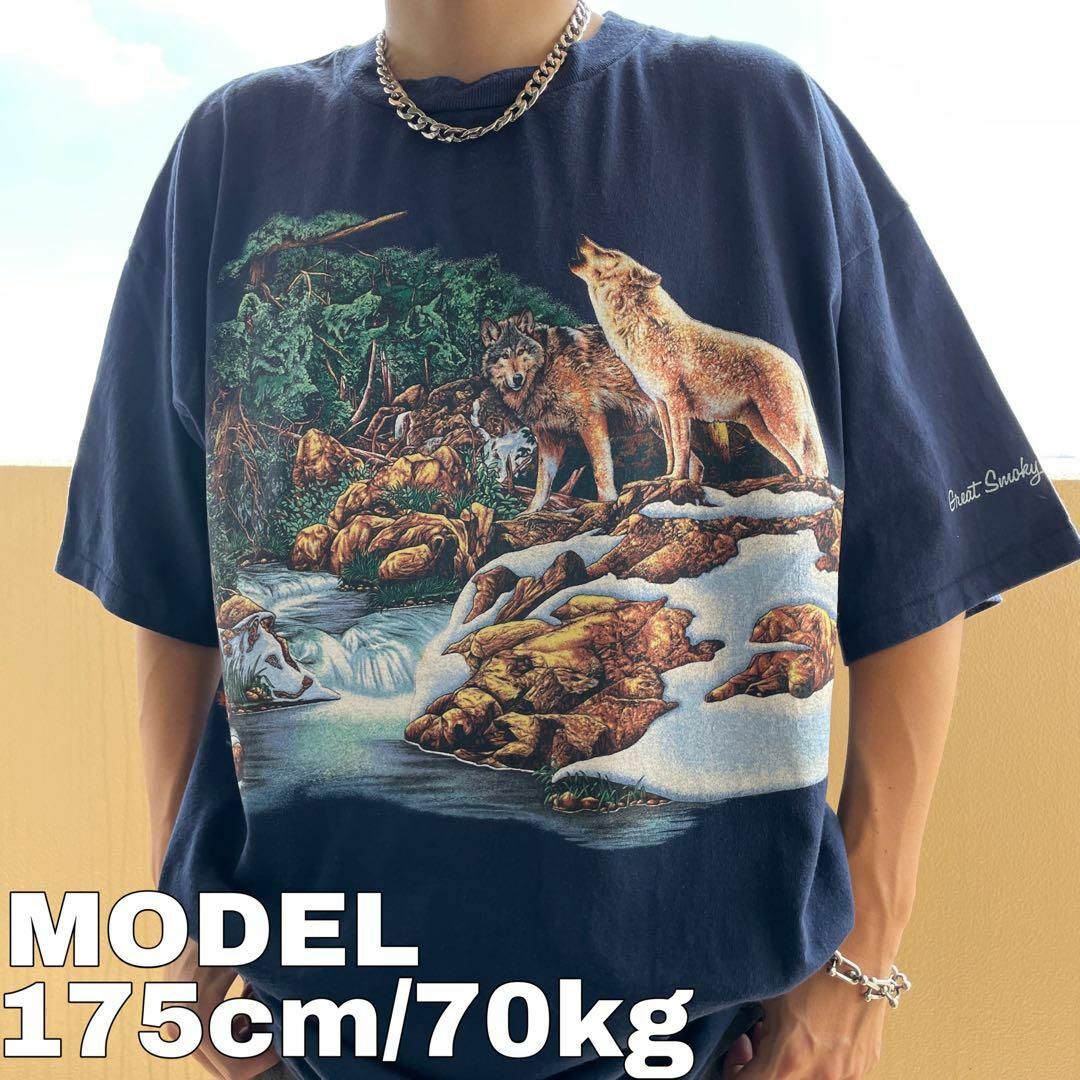 あいみょん着用 90s USA製 アニマルTシャツ 2XL ブルー ハビタット古着屋fuufuトップス