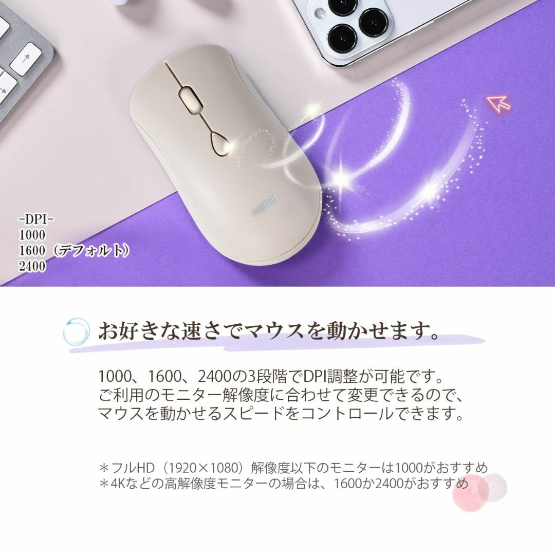 EGRET 女性向けかわいいマウス Bluetooth5.0/3.0/2.4G