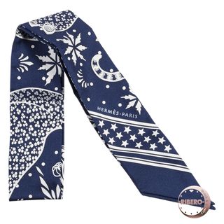 エルメス(Hermes)のHERMES エルメス Les Leopards Bandana レオパード・バンダナ 063350S 02 ツイリー スカーフ ネイビー ホワイト【中古】(バンダナ/スカーフ)