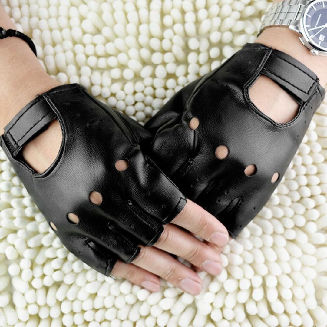 W3　ハーフフィンガー　ドライビング　レザーグローブ メンズのファッション小物(手袋)の商品写真