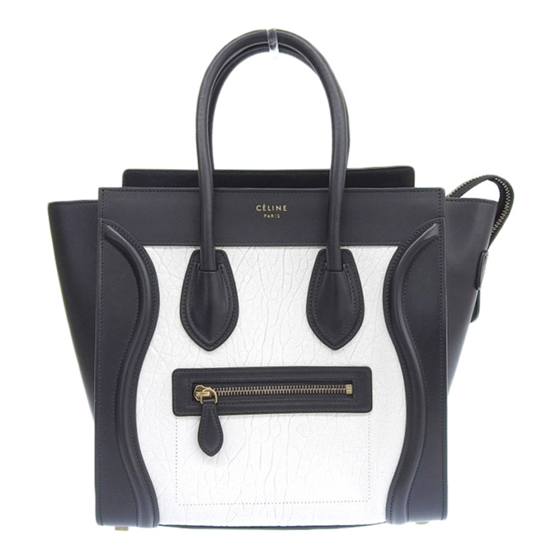 セリーヌ CELINE ラゲージマイクロショッパー ハンドバッグ レザー ブラック ホワイト  新入荷 OB1542