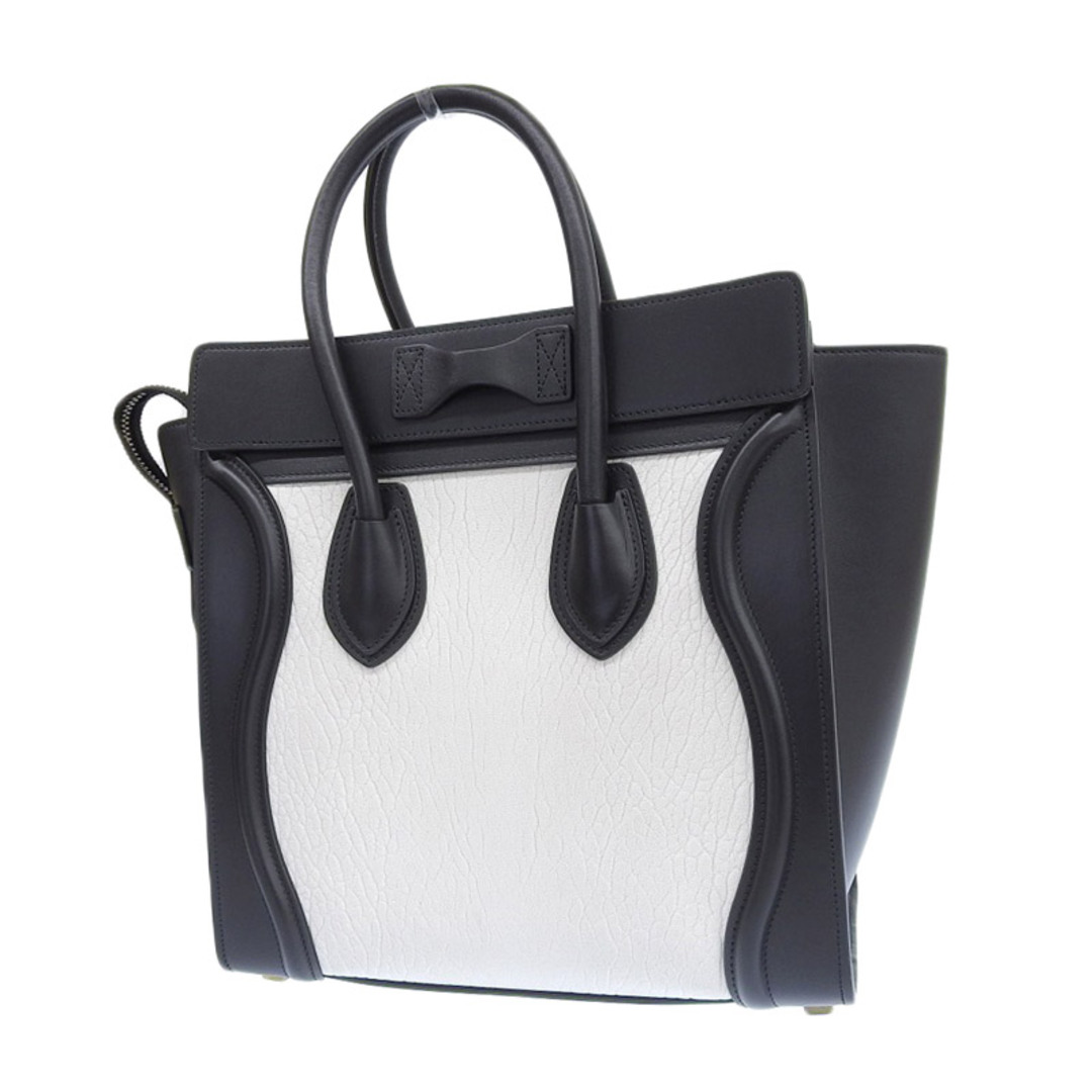 セリーヌ CELINE ラゲージマイクロショッパー ハンドバッグ レザー ブラック ホワイト 中古 新入荷 OB1542