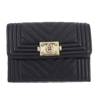 シャネル(CHANEL)のシャネル CHANEL ボーイシャネル 三つ折り財布 コンパクトウォレット レザー ブラック A84432 32番台 美品 新入荷 CH0878(財布)