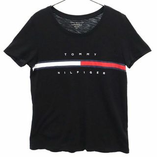 トミーヒルフィガー(TOMMY HILFIGER)のトミーヒルフィガー 総柄 半袖 Tシャツ S/P ブラック系 TOMMY HILFIGER ロゴ刺繍 レディース 【中古】  【230821】 メール便可(Tシャツ(半袖/袖なし))