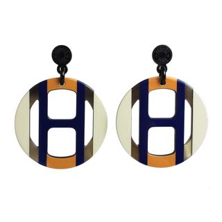 エルメス(Hermes)のエルメス Hエキップ ピアス バッファローホーン ラッカーウッド サブレ マリン マルチカラー シルバー金具 箱付 HERMES（新品・未使用品）(ピアス)