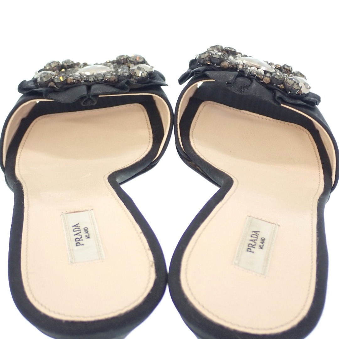 PRADA(プラダ)の【中古】 プラダ ミュール ビジュー付き 36 1/2 約23.5㎝ ナイロン ファブリック 黒×ビジュー PRADA【質屋】 レディースの靴/シューズ(ミュール)の商品写真