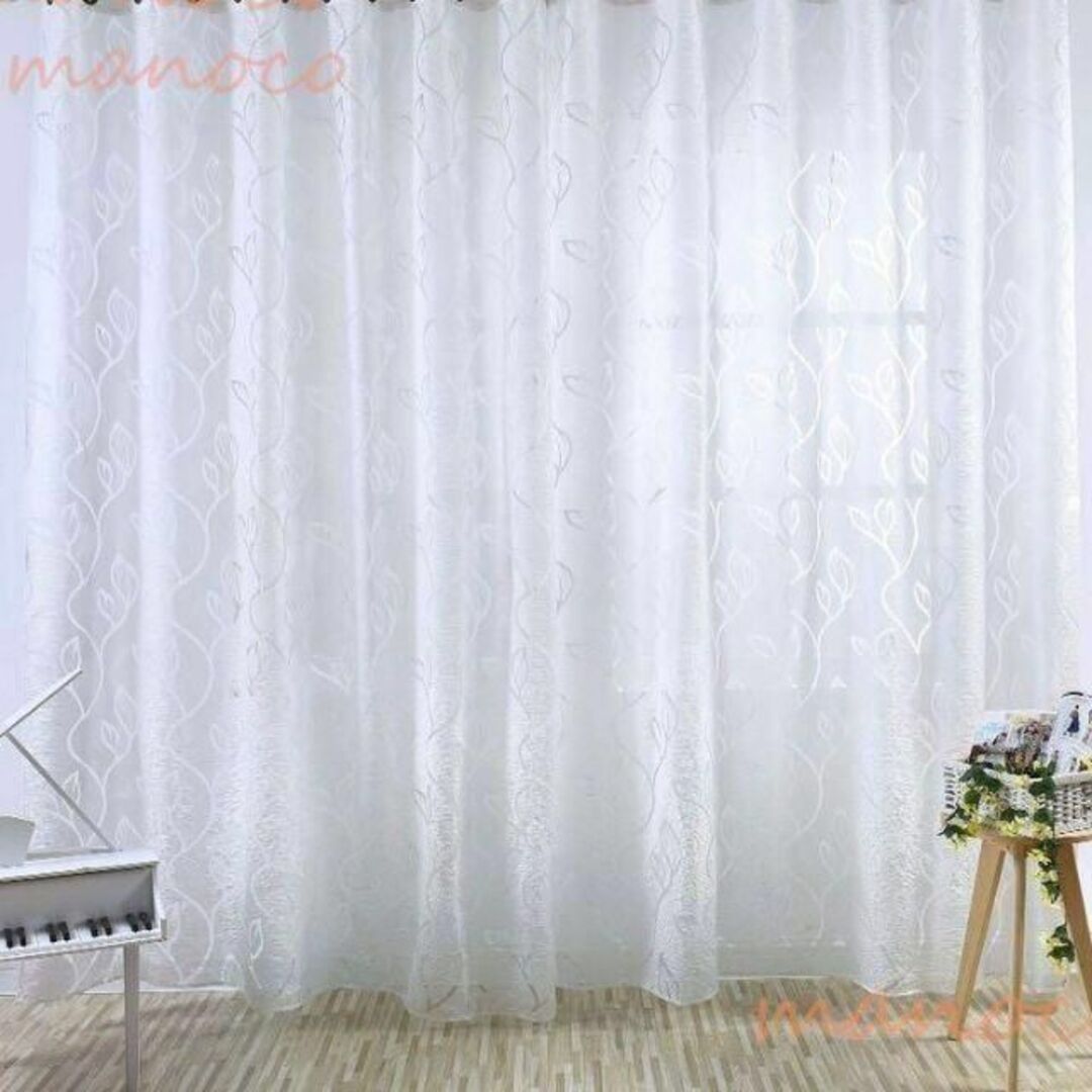 1枚 100×130 ホワイト リーフ バブル カーテン 白 ボイル インテリア/住まい/日用品のカーテン/ブラインド(レースカーテン)の商品写真