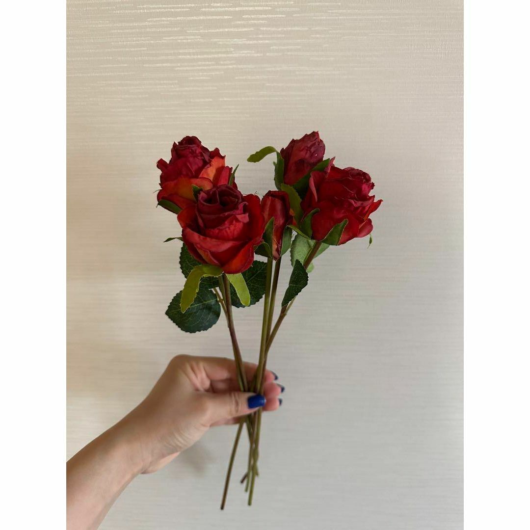 まとめ売り光触媒ドライバラ造花5本セット　レッド薔薇アートフラワー　赤バラ | フリマアプリ ラクマ