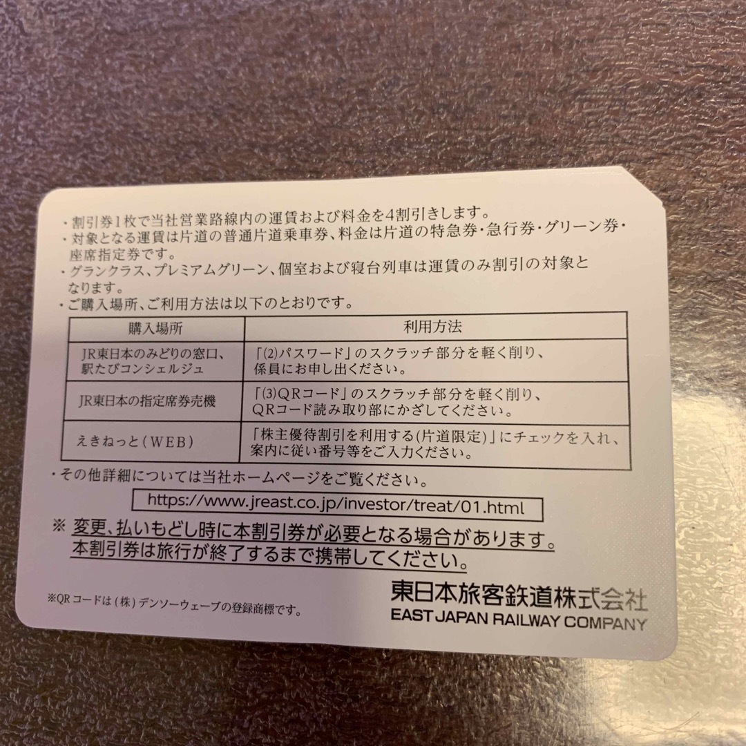 JR(ジェイアール)のJR東日本　株主優待券　6枚 チケットの乗車券/交通券(鉄道乗車券)の商品写真