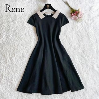 極美品◆Rene◆襟付き　フレア　ウールニットワンピース　2way　ブラック