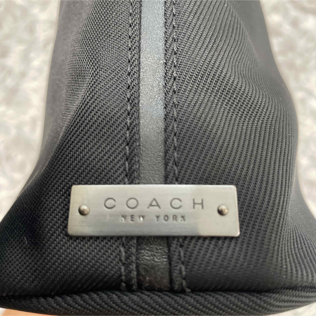 極美品 COACH ナイロン レザー ハンドバッグ ファスナー ロゴプレート 黒