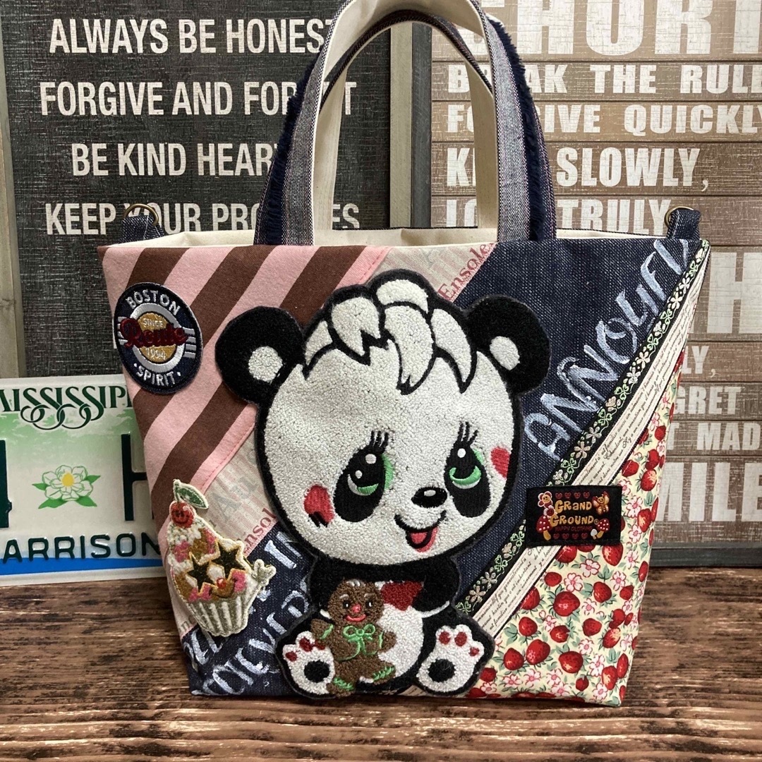 デニム パッチワーク トートバッグ - バッグ デニム パッチワーク トートバッグ - バッグ