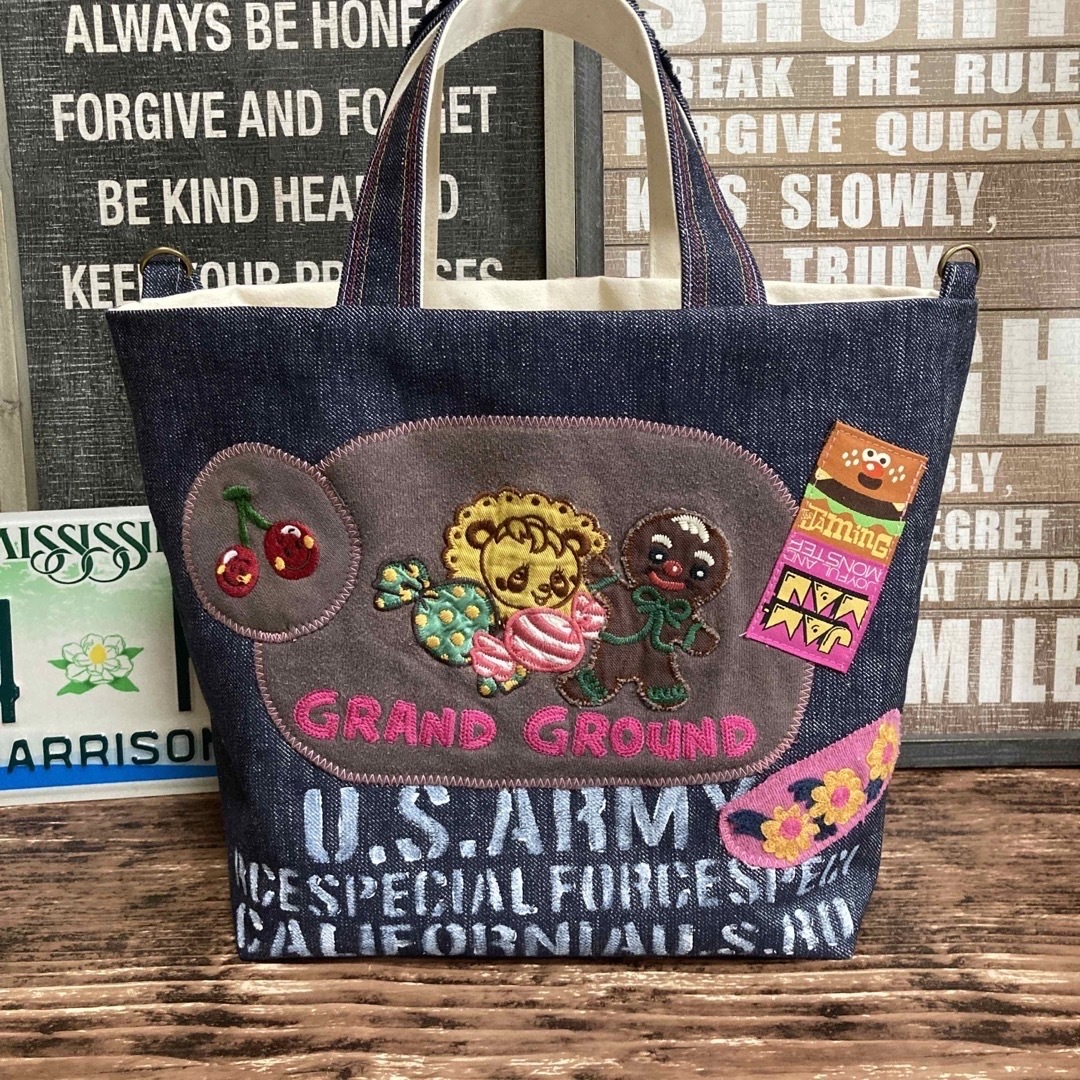 ハンドメイドバッグデニムリメイクアメリカンポップパンダパッチ ハンドメイドバッグデニムリメイクアメリカンポップパンダパッチ