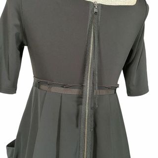 フォクシーニューヨーク◎ロングワンピース(L)半袖 スクエアネック プリーツ