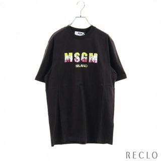 エムエスジイエム(MSGM)の Tシャツ カットソー クルーネック スパンコール ロゴ 刺繍 ブラック マルチカラー(Tシャツ(半袖/袖なし))