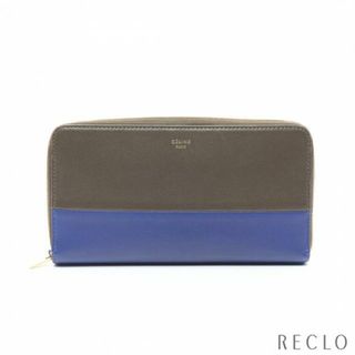 セリーヌ(celine)のラージジップ マルチファンクション ラウンドファスナー長財布 レザー グレーブラウン ダークブルー(財布)