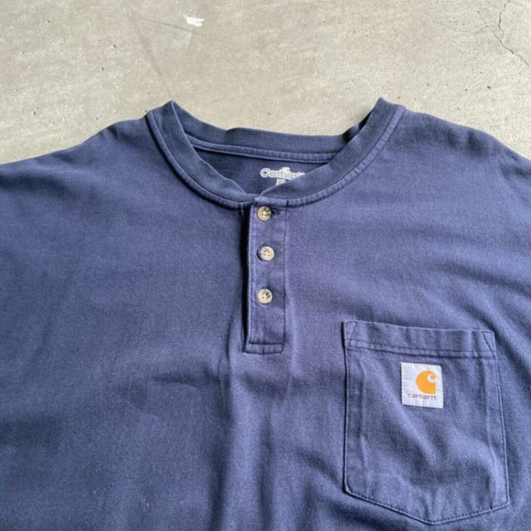 ビッグサイズ Carhartt カーハート ヘンリーネック ワンポイントロゴ ポケット ロングTシャツ メンズXL カーハート ヘンリーネック ロンT ポケT 長袖 ワンポイントロゴ