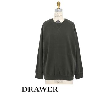 Drawer コットンカシミヤ裏毛クルーネックプルオーバー ロゴ サイドジップ-