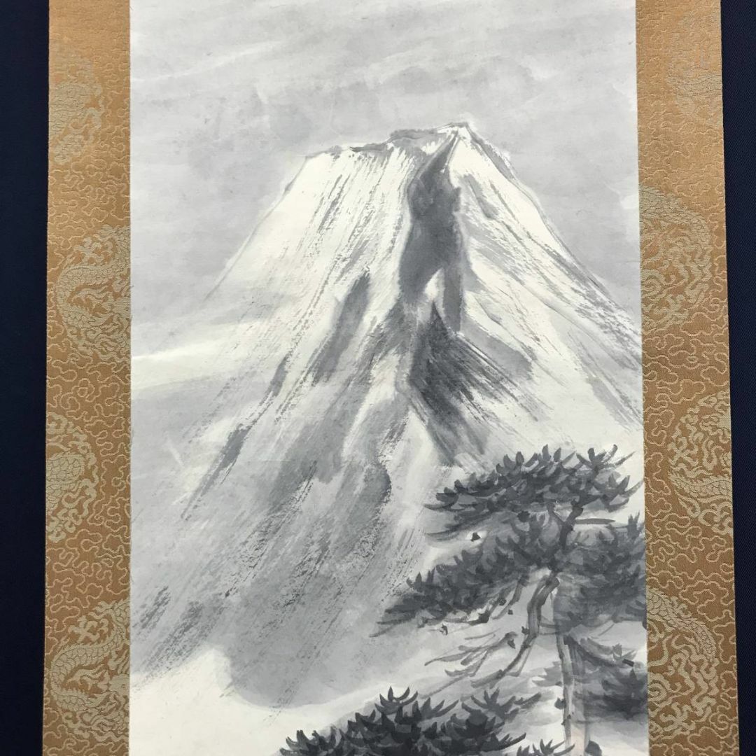 岡田淡雅/富士松晴之図/富士山図/山水図/掛軸☆宝船☆AC-728の 岡田淡雅/富士松晴之図/富士山図/山水図/掛軸☆宝船☆AC-728の