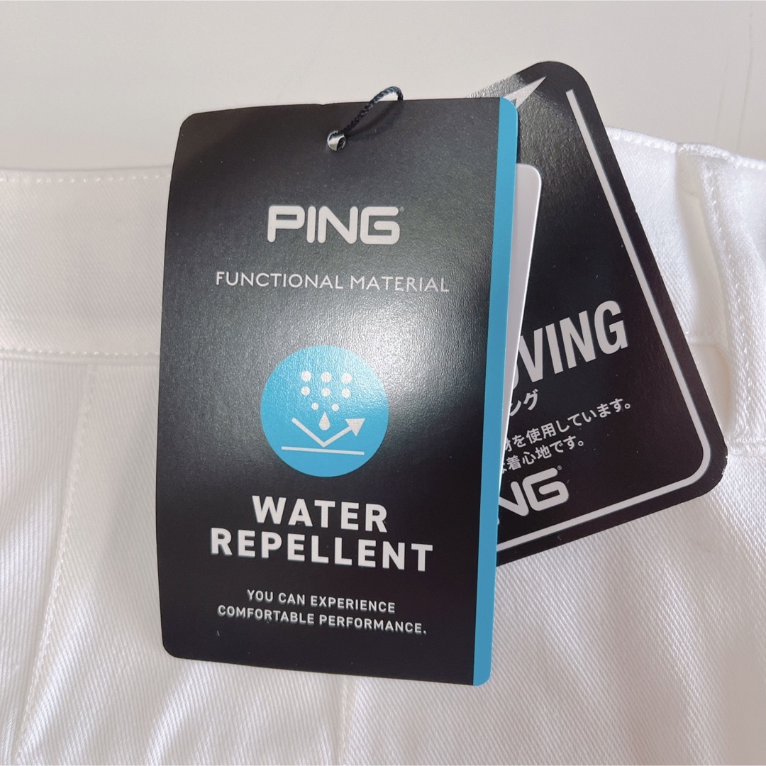 PING(ピン)のping ピン　撥水ツイルカット ショートパンツ LLサイズ ホワイト　白 スポーツ/アウトドアのゴルフ(ウエア)の商品写真