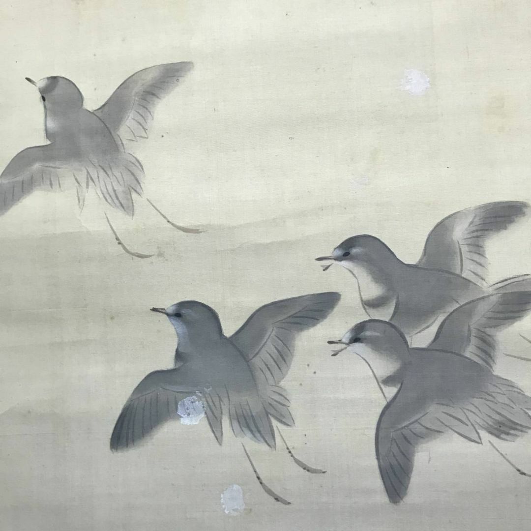 夢外/寒月に千鳥図/花鳥図/群鳥図/掛軸/名家伝来/AC-731 - 絵画/タペストリ