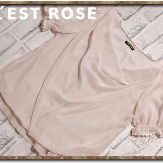 レストローズ(L'EST ROSE)のレストローズ　レース&リボン付きシフォンカットソー　薄ピンク(カットソー(半袖/袖なし))