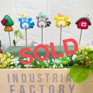 ガーデンピック　ハンドメイド　カラフルたぬきさんとお家ピック　多肉植物　小鳥(その他)