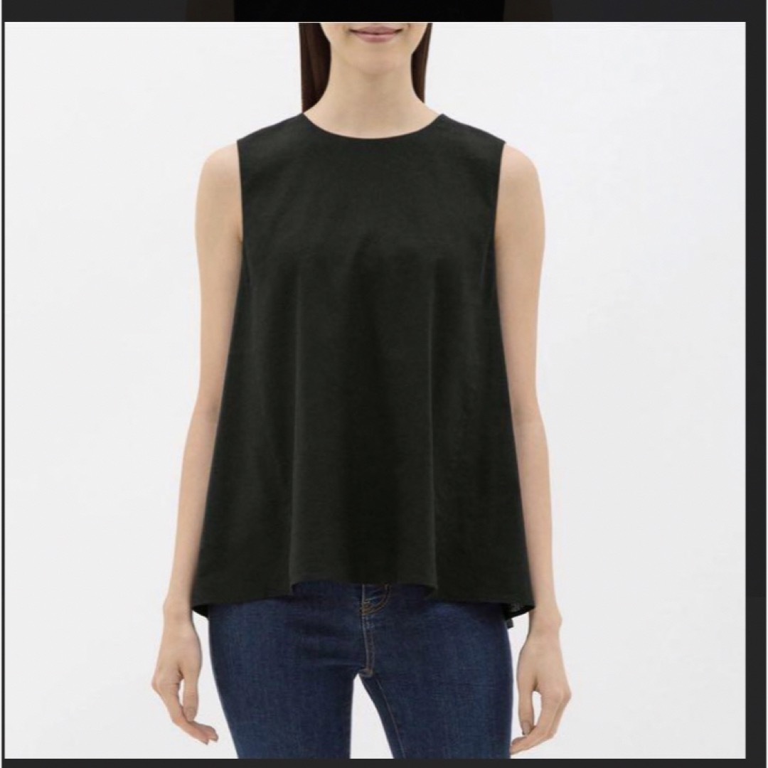 GU(ジーユー)のgu リネンノースリーブシャツ　ブラック、ベージュ2枚S レディースのトップス(Tシャツ(半袖/袖なし))の商品写真