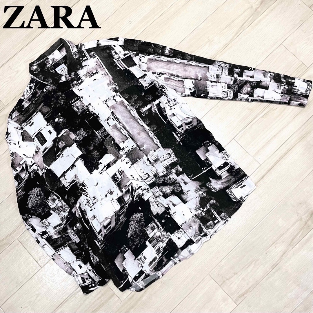 個性派ZARA ザラ 総柄 シャツ アートプリント レーヨン XLサイズ 即完売