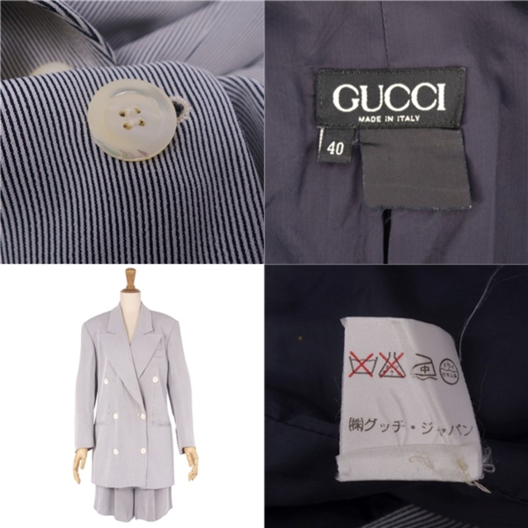 Gucci(グッチ)のVintage グッチ GUCCI セットアップ パンツスーツ ジャケット ショートパンツ ストライプ レディース 40(M相当) グレー レディースのフォーマル/ドレス(スーツ)の商品写真