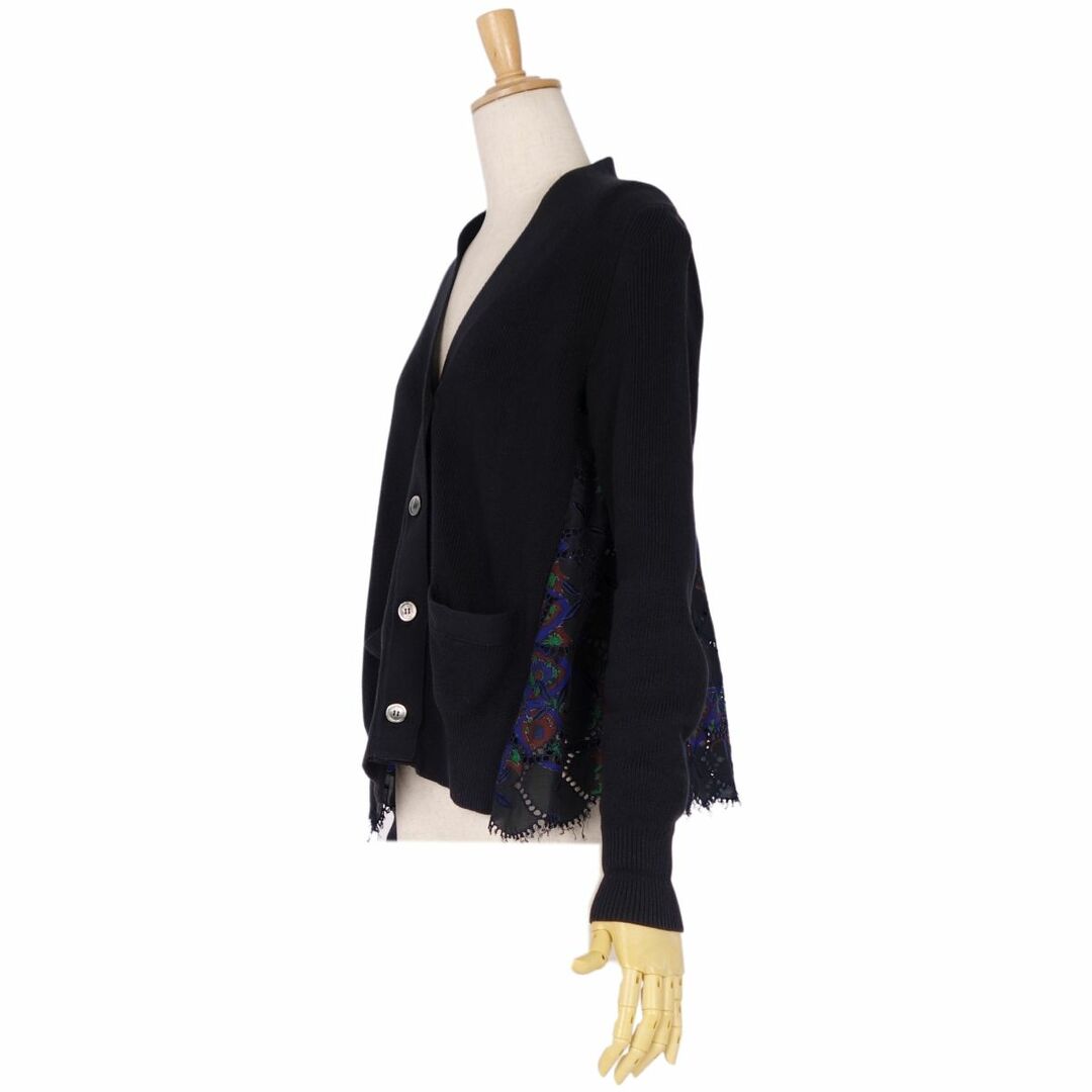 美品 サカイ Sacai ニット カーディガン ロングスリーブ レース ドッキング 切り替え 花柄 トップス レディース 1(S相当) ブラック 美品 サカイ Sacai ニット カーディガン ロングスリーブ レース ドッキング 切り替え 花柄 トップス レディース 1(S相当) ブラック