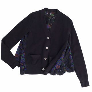 サカイ(sacai)の美品 サカイ Sacai ニット カーディガン ロングスリーブ レース ドッキング 切り替え 花柄 トップス レディース 1(S相当) ブラック(カーディガン)