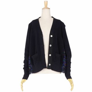 美品 サカイ Sacai ニット カーディガン ロングスリーブ レース ドッキング 切り替え 花柄 トップス レディース 1(S相当) ブラック