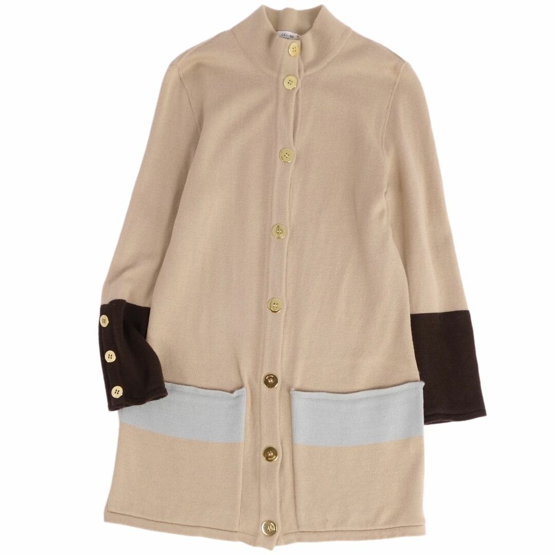美品 Vintage セリーヌ CELINE ニット ロングカーディガン ロングスリーブ ゴールドロゴボタン 無地 ウール トップス レディース 40(M相当) ベージュ | フリマアプリ ラクマ