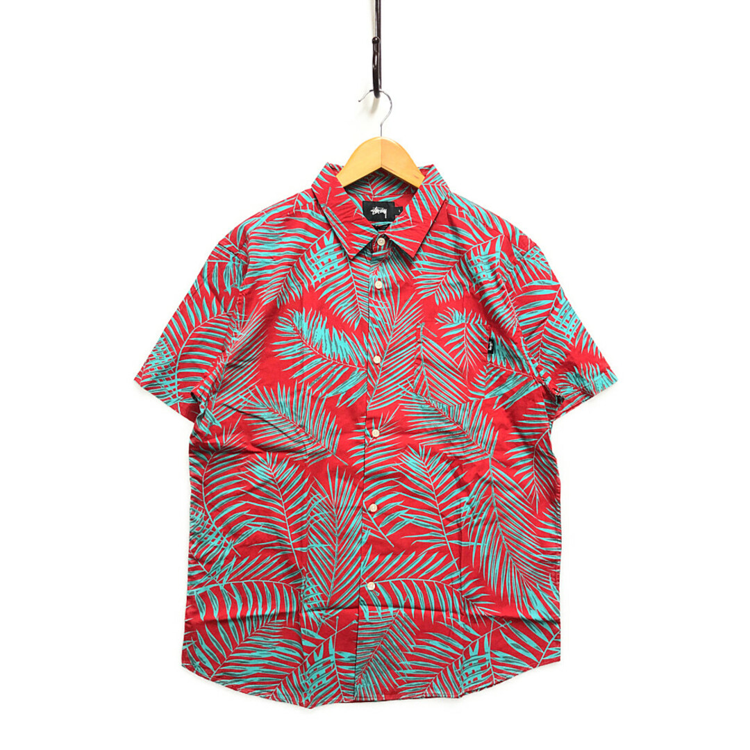 STUSSY ステューシー PALM SHIRT S/SL ヤシの木 シャツ 半袖 レッド サイズL 正規品 / B4207約495cm着丈