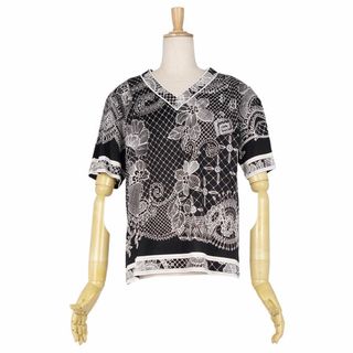 レオナール(LEONARD)の美品 レオナール LEONARD FASHION シャツ ショートスリーブ 花柄 コットン トップス レディース L ブラック/ホワイト(シャツ/ブラウス(半袖/袖なし))