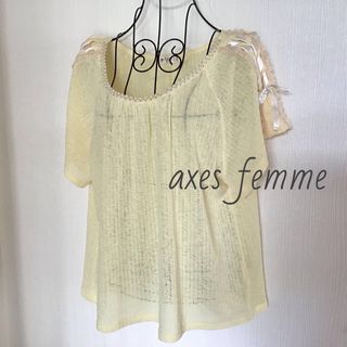 アクシーズファム(axes femme)のaxes femme トップス 袖レースアップリボン Mサイズ / USED(カットソー(半袖/袖なし))