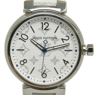 ルイヴィトン(LOUIS VUITTON)のルイ ヴィトン モノグラム ホワイト タンブールGM 腕時計 QA114Z クオーツ ホワイト文字盤 ステンレススチール レザーベルト メンズ LOUIS VUITTON 【227-10862】(腕時計(アナログ))