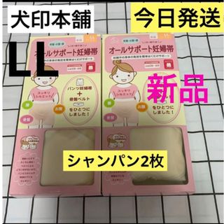 イヌジルシホンポ(INUJIRUSHI)の犬印★オールサポート妊婦帯　シャンパン2枚　LLサイズ　新品　パンツ妊婦帯　腹帯(マタニティ下着)