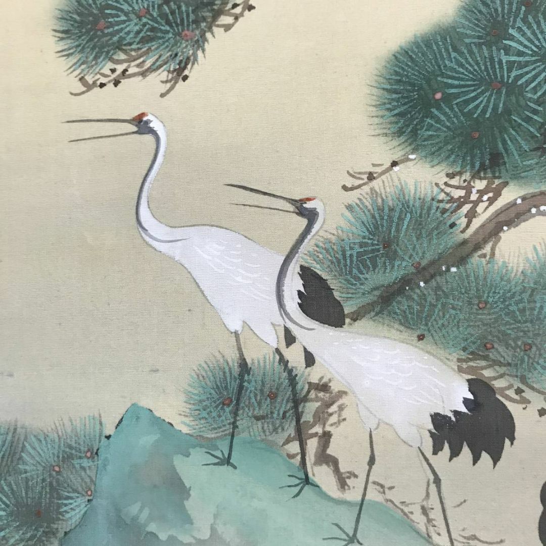 真作】湖雪/海辺松鶴図/鶴図/花鳥図/祝事掛/掛軸☆宝船☆AC-768 真作】湖雪/海辺松鶴図/鶴図/花鳥図/祝事掛/掛軸☆宝船☆AC-768